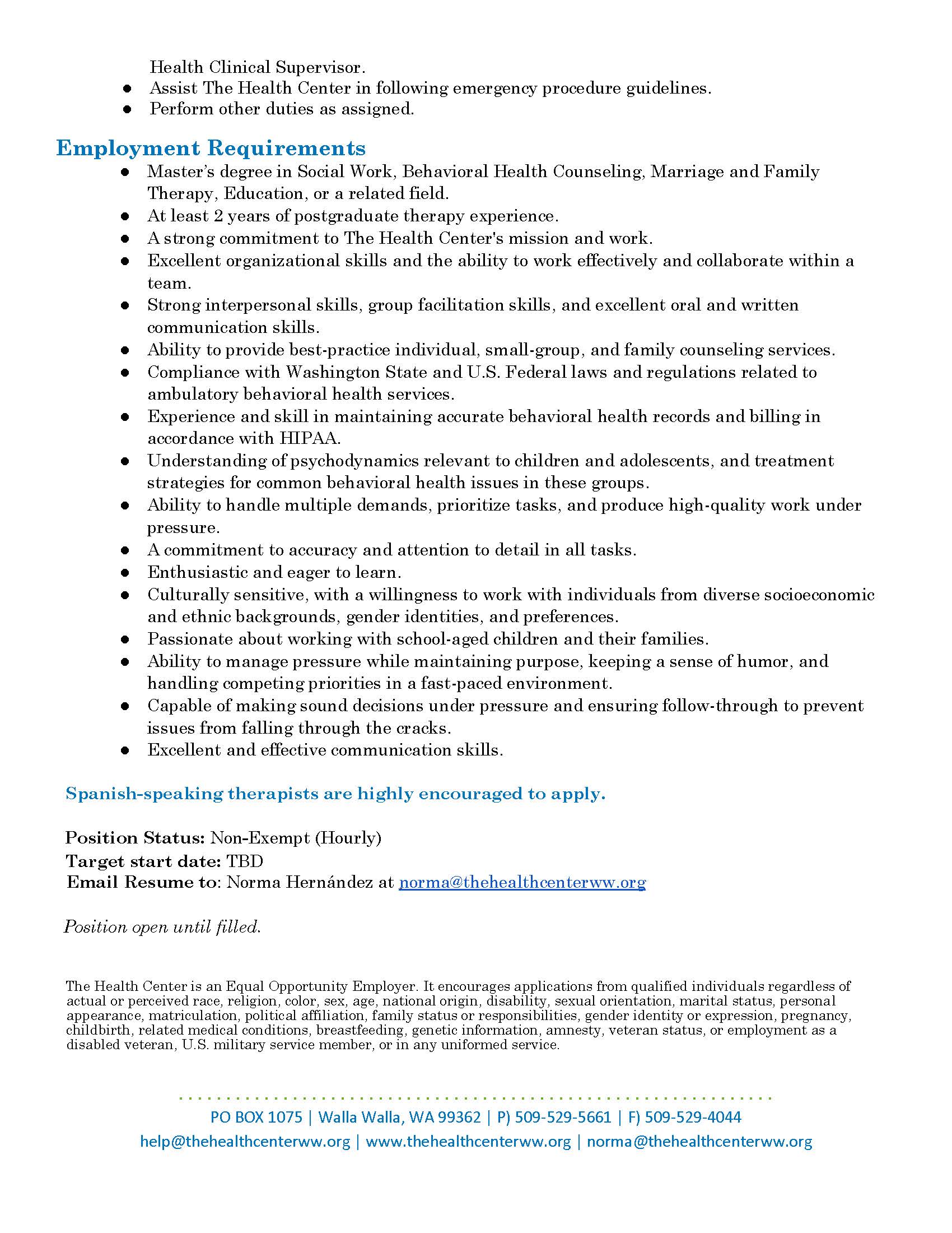 Lincoln THC Behavioral Health Therapist Job Description 7.16.2026 Page 2